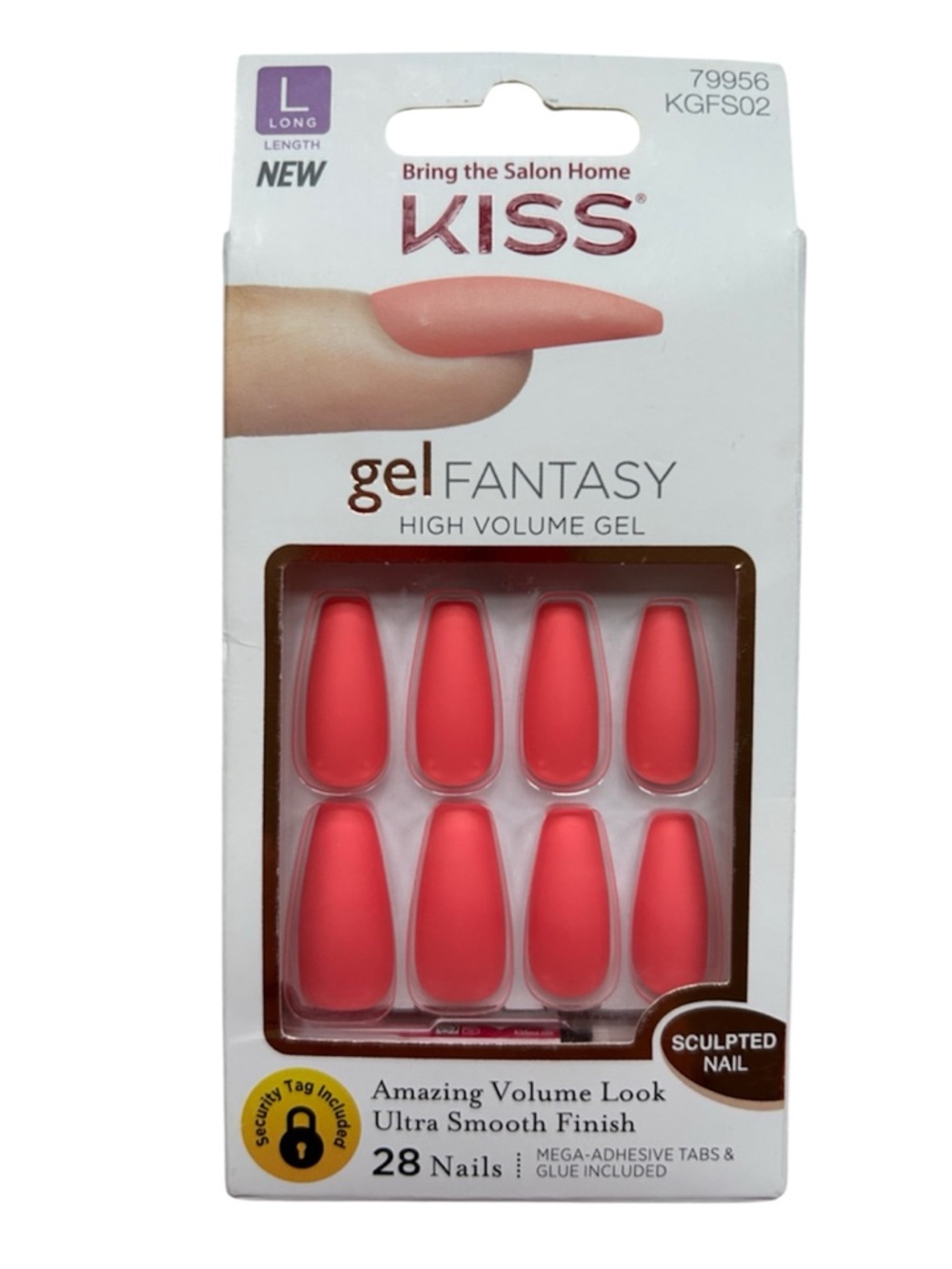 KISS Gel Fantasy Sculpted Nails in Coral - Long Length NWT